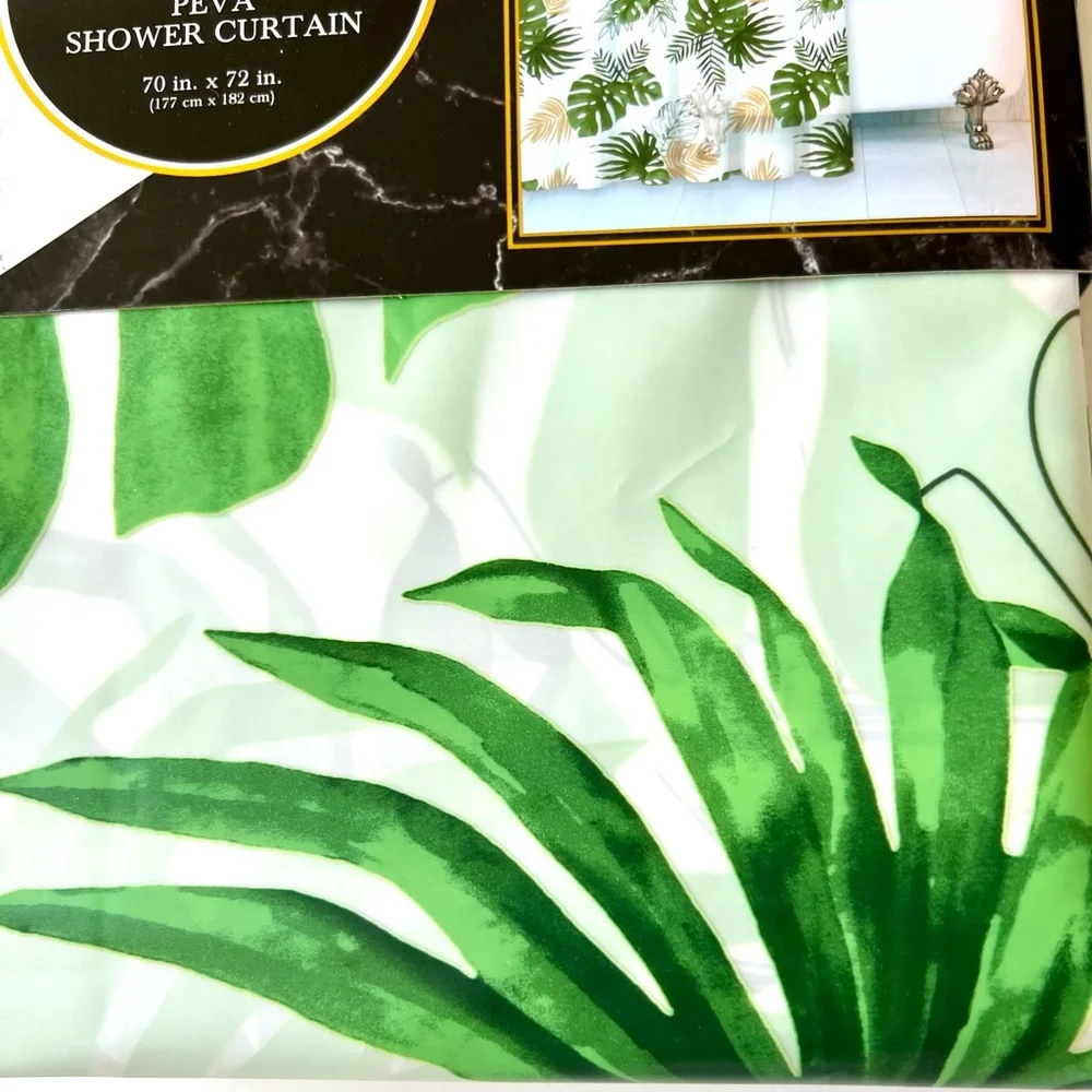 Tropical Green & Gold Leaves Peva Shower Curtain Jungle